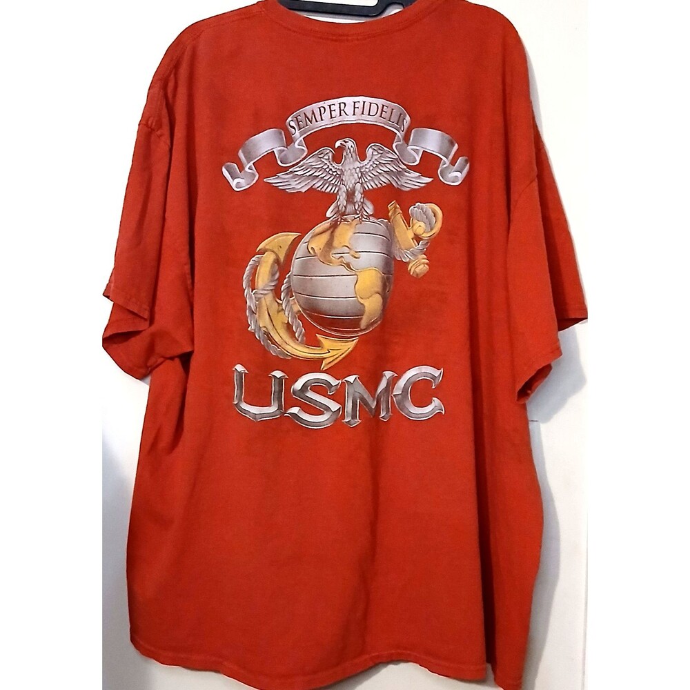 USMC Semper Fidelis Eagle Globe Anchor T Shirt Men's 2XL Double Sided Red